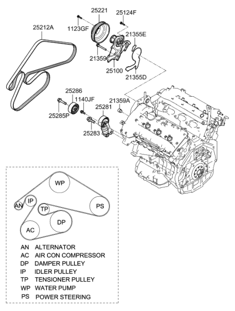 2007 Hyundai Sonata Pump Assembly-Coolant Diagram for 25100-25100