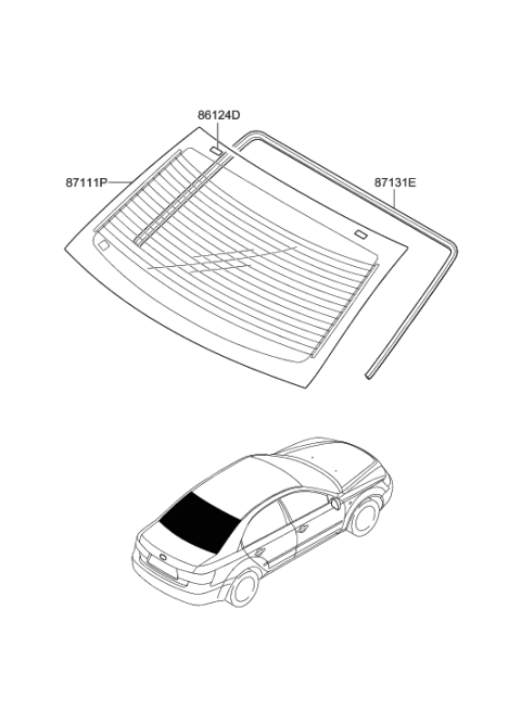 2007 Hyundai Sonata Old Body Style Rear Windows Glass & Moulding Diagram