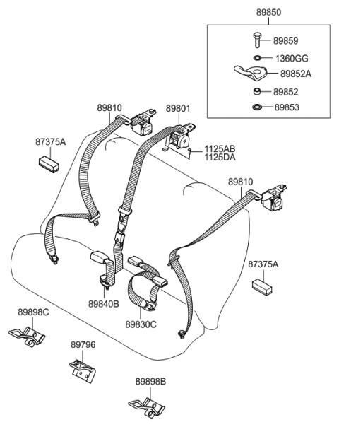 2014 Hyundai Genesis Holder-Child Rest Hook Diagram for 89850-2D200