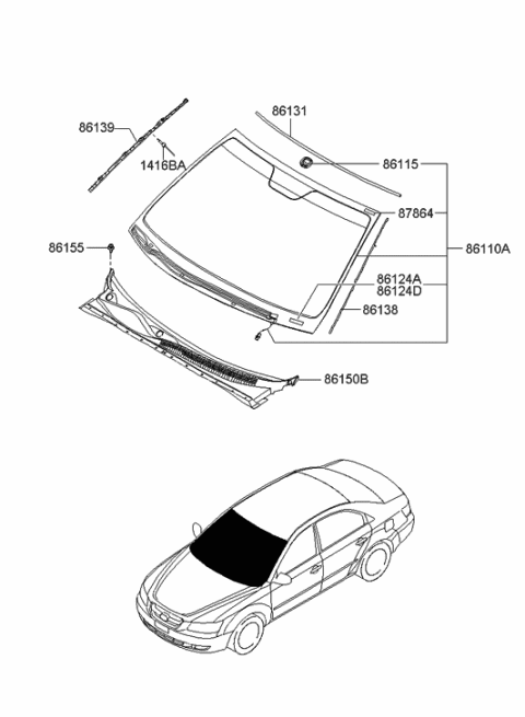 2007 Hyundai Sonata Old Body Style Windshield Glass Diagram