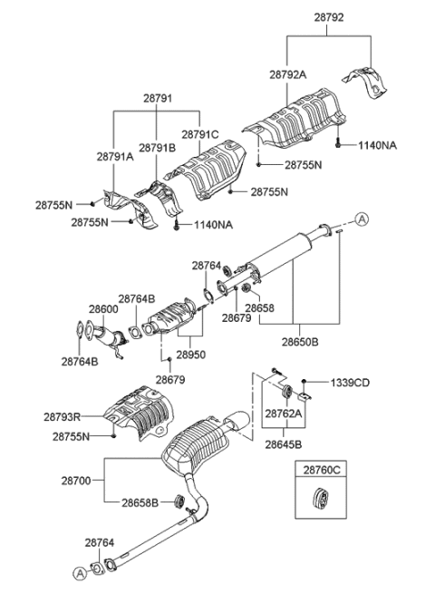2007 Hyundai Sonata Old Body Style Muffler & Exhaust Pipe Diagram 1