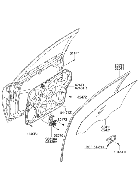 2007 Hyundai Sonata Old Body Style Front Door Window Regulator & Glass Diagram