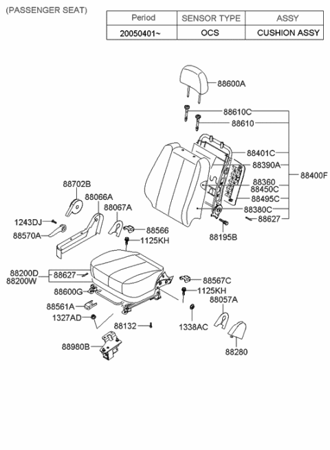 2007 Hyundai Sonata Old Body Style Front Seat Diagram 1