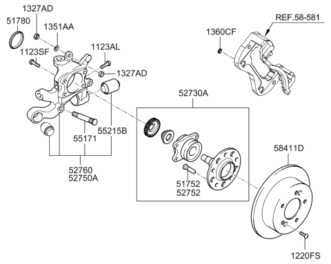 2007 Hyundai Sonata Rear Wheel Hub And Bearing Assembly Diagram for 52730-2G300