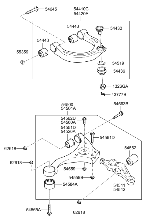 2007 Hyundai Sonata Old Body Style Front Suspension Lower & Upper Arm Diagram