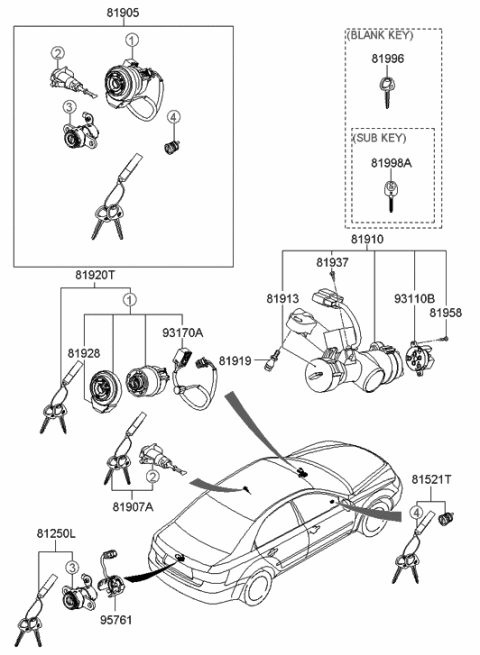 2007 Hyundai Sonata Trunk Lid Lock Assembly Diagram for 81250-3KA00