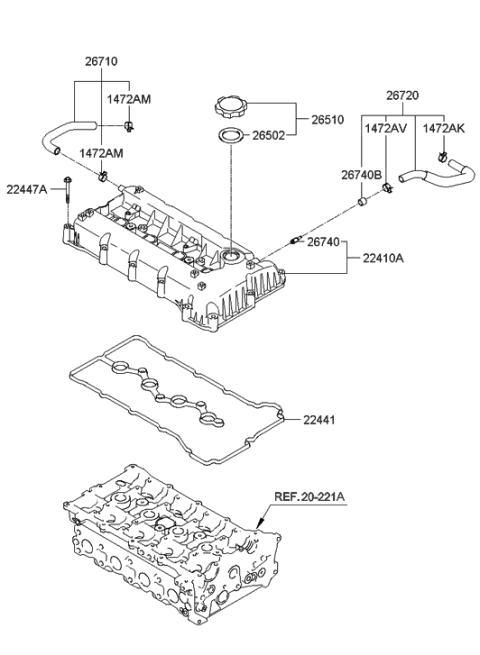 2007 Hyundai Sonata Old Body Style Rocker Cover Diagram 1