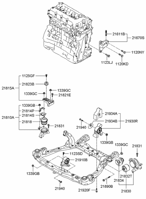 2007 Hyundai Sonata Old Body Style Engine & Transaxle Mounting Diagram 1