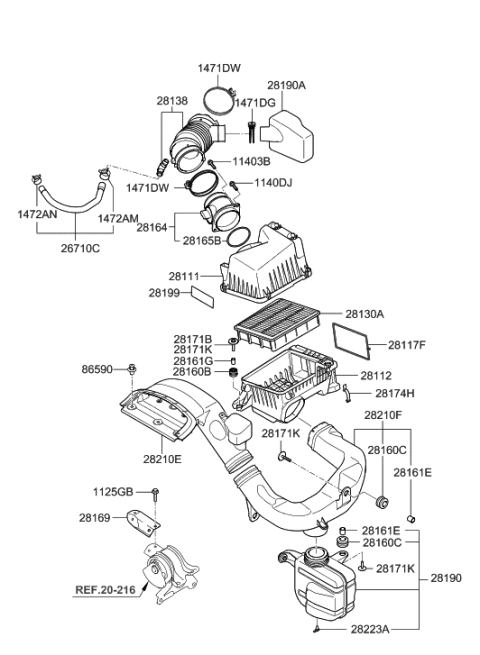 2007 Hyundai Sonata Duct-Air "A" Diagram for 28210-3K200