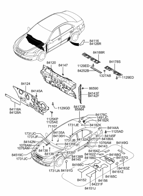 2007 Hyundai Sonata Old Body Style Isolation Pad & Plug Diagram