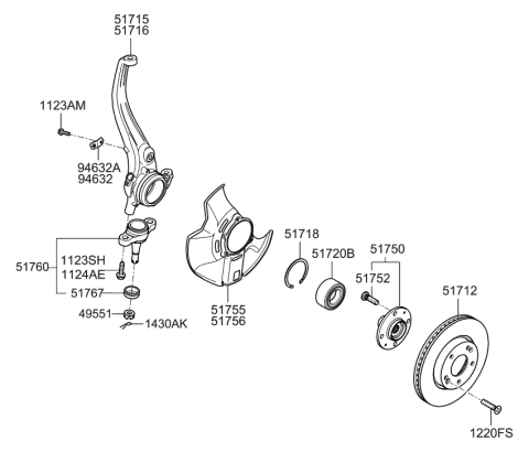 2007 Hyundai Sonata Disc-Front Wheel Brake Diagram for 51712-3K010