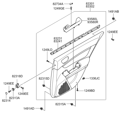 2007 Hyundai Sonata Old Body Style Rear Door Trim Diagram