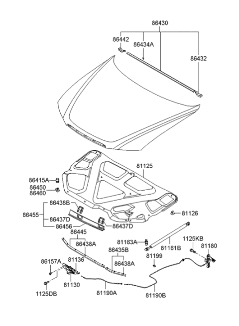 2007 Hyundai Sonata Old Body Style Hood Trim Diagram