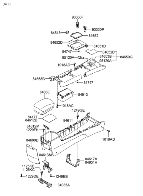 2007 Hyundai Sonata Cover-Center Console Upper Diagram for 84651-3K300-DM