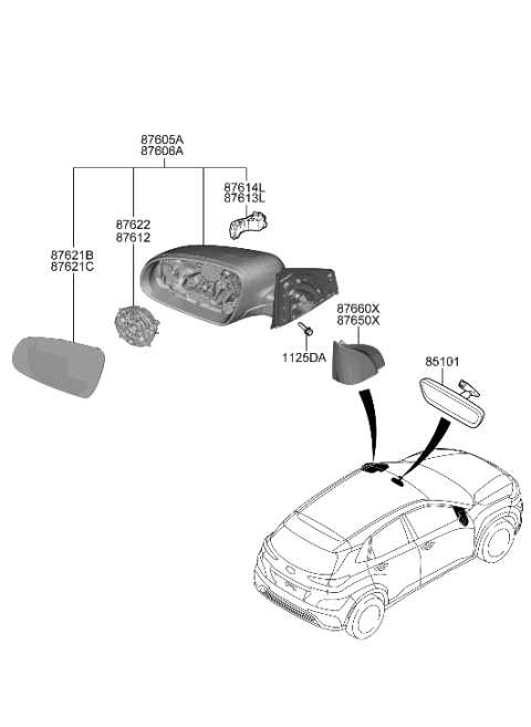 2001 Hyundai XG300 Mirror Assembly-Outside RR View,LH Diagram for 87610-J9680-R3G