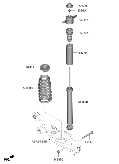 2023 Hyundai Kona Electric Rear Shock Absorber Assembly Diagram for 55307-K4200