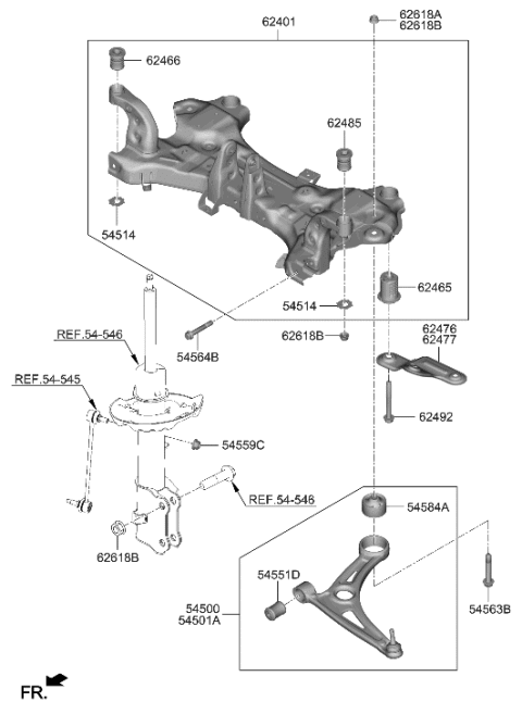 2001 Hyundai XG300 CROSSMEMBER COMPL Diagram for 62405-K4000