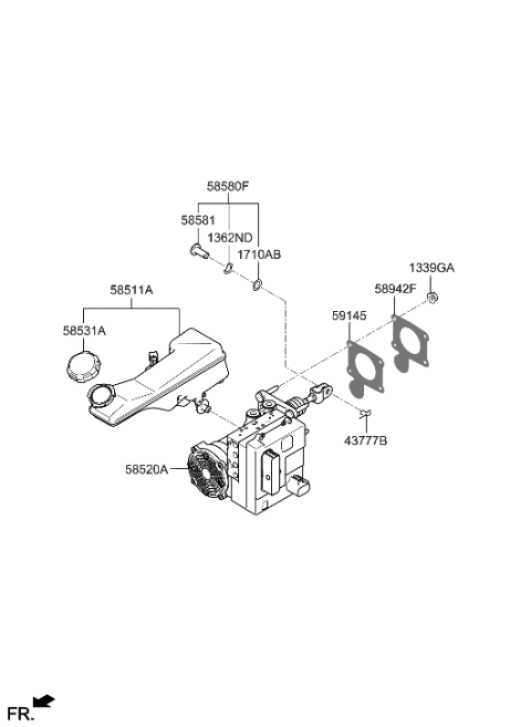 2023 Hyundai Kona Electric Brake Master Cylinder & Booster Diagram