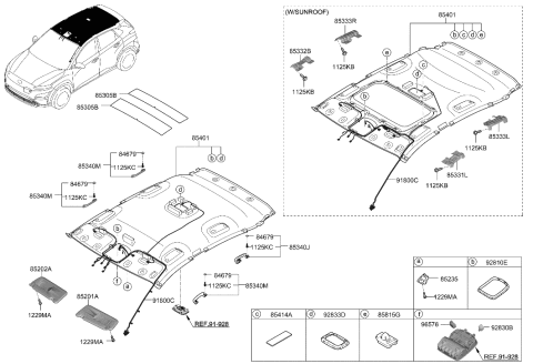 2022 Hyundai Kona Electric Sunvisor & Head Lining Diagram