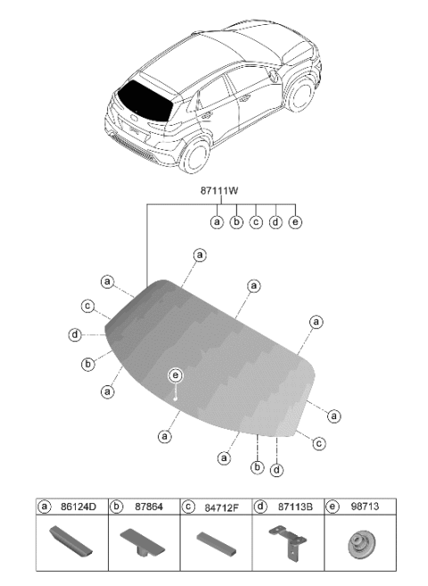 2023 Hyundai Kona Electric Rear Window Glass & Moulding Diagram