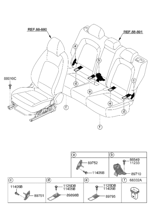 1993 Hyundai Elantra Bracket Assembly-Rear Seat Lower Side Diagram for 89751-J9000