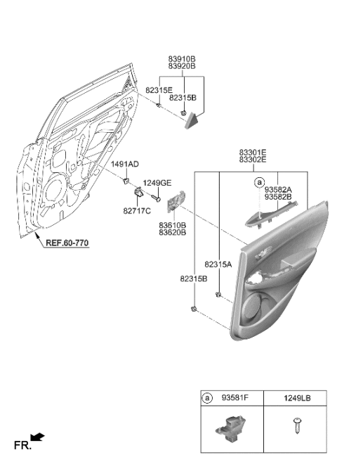 1993 Hyundai Elantra Handle Assembly-Rear Door Inside,R Diagram for 83620-J9510-NVC