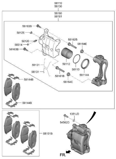 2022 Hyundai Kona Electric Front Wheel Brake Diagram