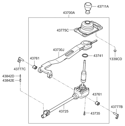 2016 Hyundai Genesis Coupe Knob-GEARSHIFT Lever Diagram for 43711-2M400-9P