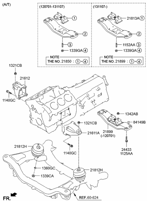 2016 Hyundai Genesis Coupe Transmission Mounting Bracket,Rear Diagram for 21850-2M200