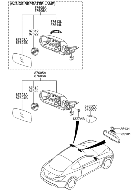 2012 Hyundai Genesis Coupe Mirror-Outside Rear View Diagram