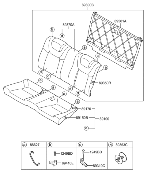 2013 Hyundai Genesis Coupe Rear Seat Cushion Cover Diagram for 89160-2M150-NBK