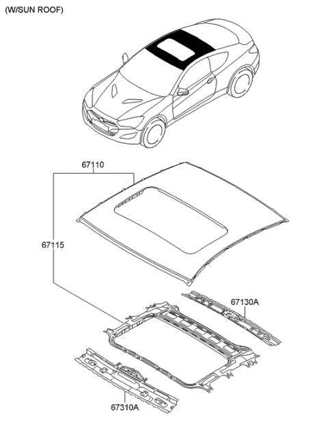 2015 Hyundai Genesis Coupe Panel Assembly-Roof Diagram for 67110-2M050