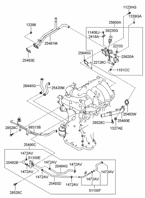 2015 Hyundai Genesis Coupe Coolant Pipe & Hose Diagram 1