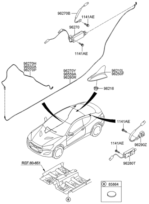 2015 Hyundai Genesis Coupe Combination Antenna Assembly Diagram for 96210-2M160-WU6