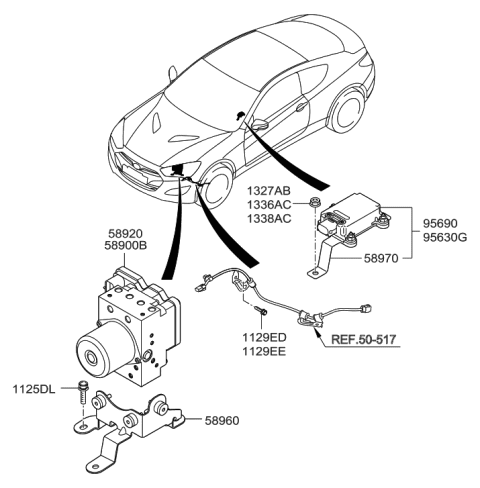 2015 Hyundai Genesis Coupe Brake Hydraulic Unit Assembly Diagram for 58920-2M830