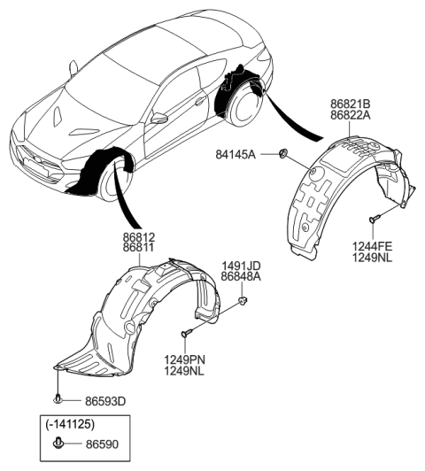 2013 Hyundai Genesis Coupe Guard Assembly-Rear Wheel,RH Diagram for 86822-2M500