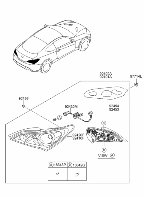 2013 Hyundai Genesis Coupe Pad-Rear Combination Lamp,RH Diagram for 92460-2M500