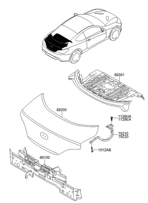 2015 Hyundai Genesis Coupe Panel Assembly-Trunk Lid Diagram for 69200-2M010
