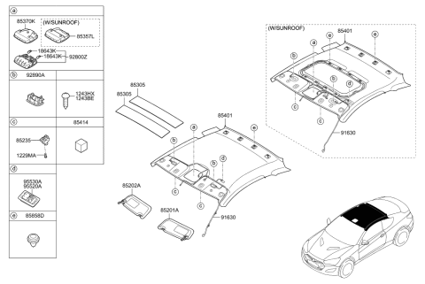 2015 Hyundai Genesis Coupe Sun Visor Assembly, Right Diagram for 85202-2M320-9P