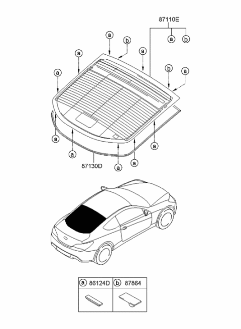 2016 Hyundai Genesis Coupe Rear Window Glass & Moulding Diagram