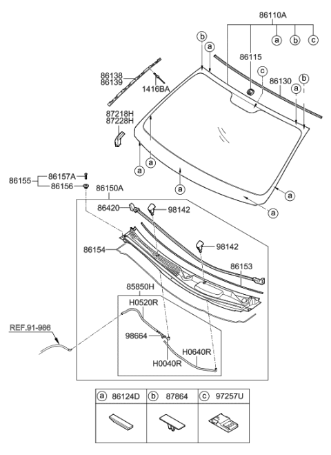 2016 Hyundai Genesis Coupe Windshield Glass Assembly Diagram for 86110-2M510