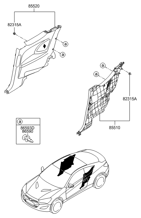 2016 Hyundai Genesis Coupe Trim Assembly-Quarter Inner RH Diagram for 85520-2M500-4X