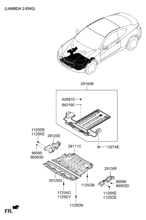 2014 Hyundai Genesis Coupe Panel-Under Cover,RH Diagram for 29120-2M200