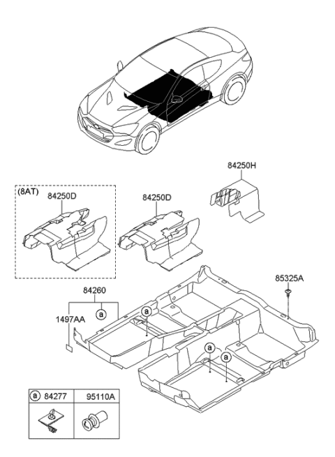 2016 Hyundai Genesis Coupe Carpet Assembly-Floor Diagram for 84260-2M350-9P
