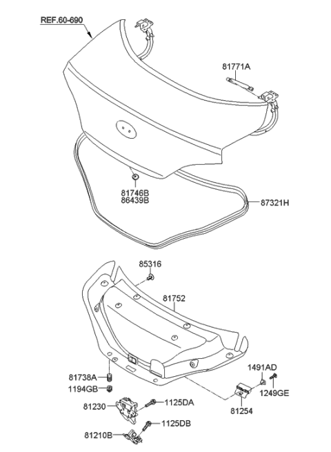 2016 Hyundai Genesis Coupe Trunk Lid Trim Diagram