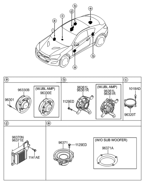 2013 Hyundai Genesis Coupe Extension Amp Assembly Diagram for 96370-2M650
