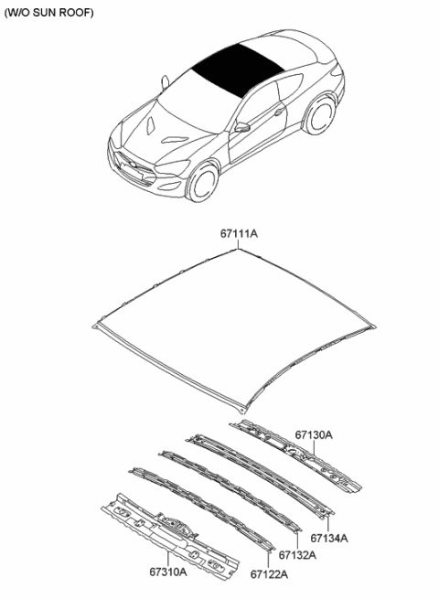 2015 Hyundai Genesis Coupe Rail Assembly-Roof Front Diagram for 67121-2M700