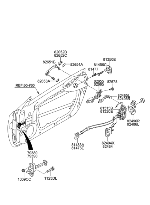 2015 Hyundai Genesis Coupe Cover-Front Door Outside Handle,Driver Diagram for 82652-2H000-U6G