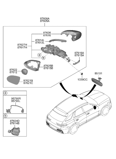 2022 Hyundai Genesis GV70 SCALP-O/S RR VIEW MIRROR,LH Diagram for 87616-AR000