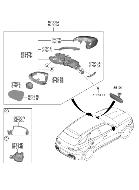 2009 Hyundai Azera MIRROR ASSY-OUTSIDE RR VIEW,LH Diagram for 87610-AR340